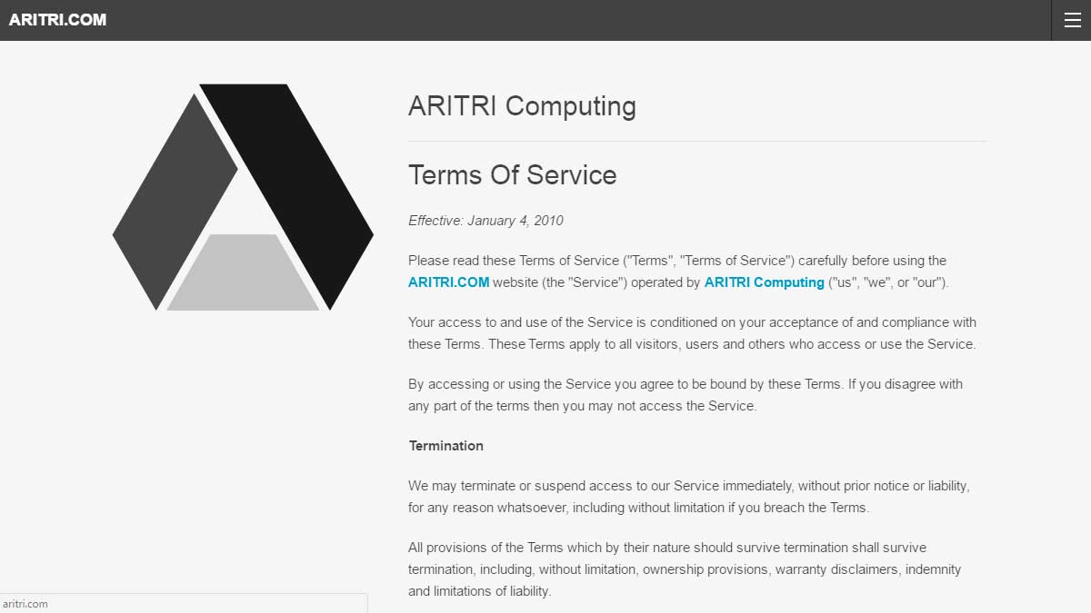 aritri-computing-terms-of-service